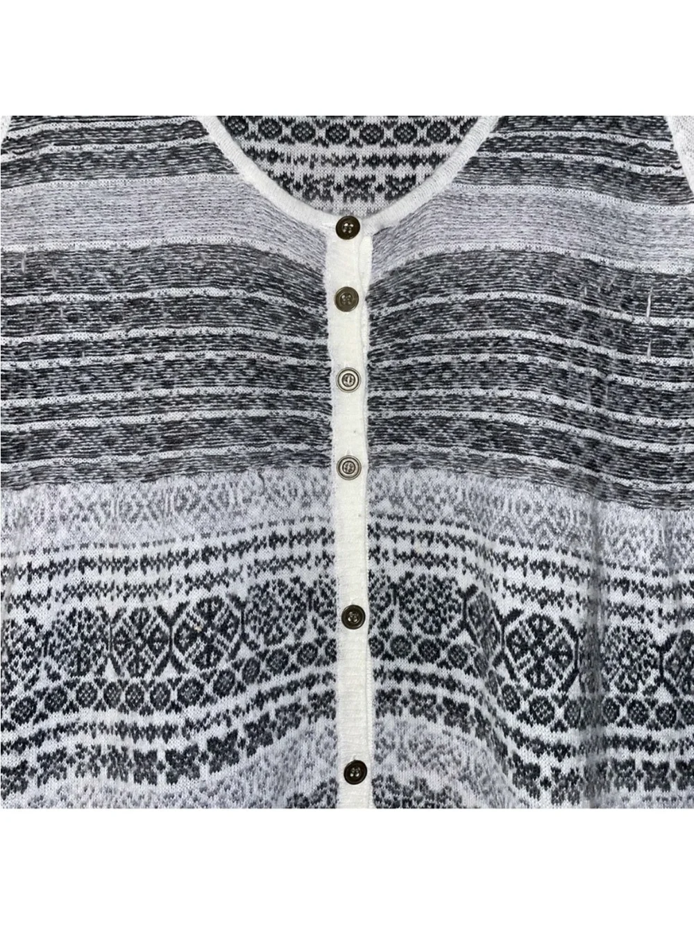 Free People Black White Angora Wool Nordic Fair Sweater Button Size S